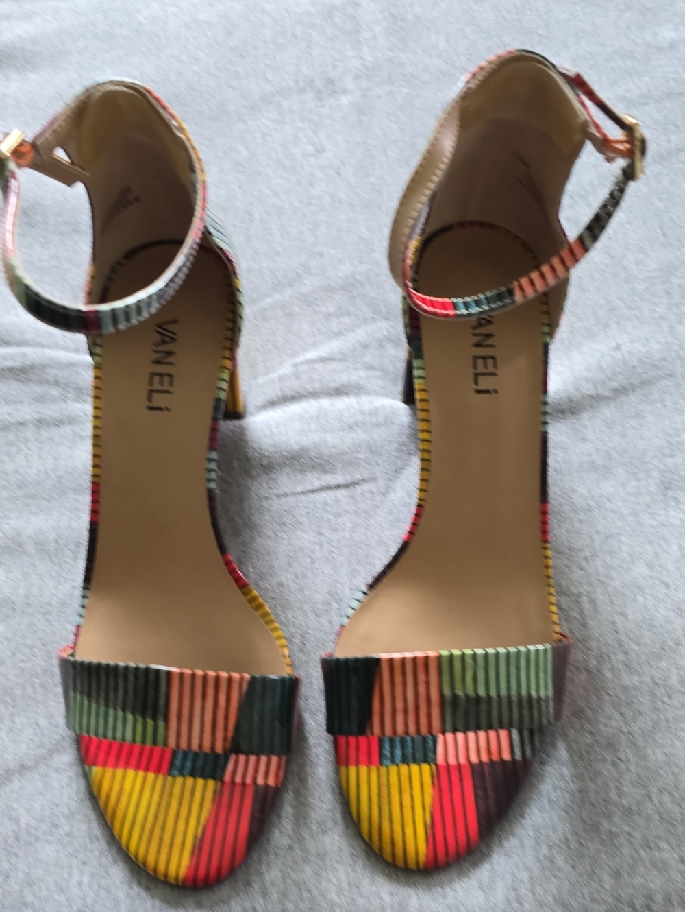 Vaneli Multicolored Striped Ankle-Strap Heels
